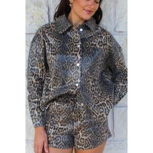 NEW AIBLEE button down long sleeve jacket in leopard